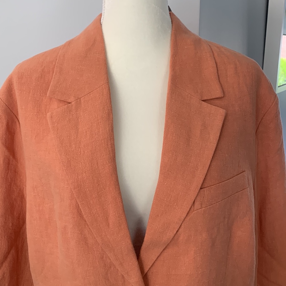 NWT H&M Premium Collection Coral/Orange Linen Blazer - Picture 2 of 13